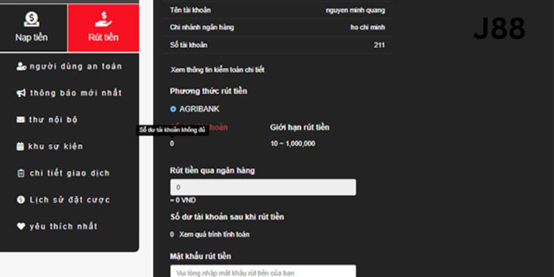 Rút tiền J88 bằng điện thoại cực nhanh